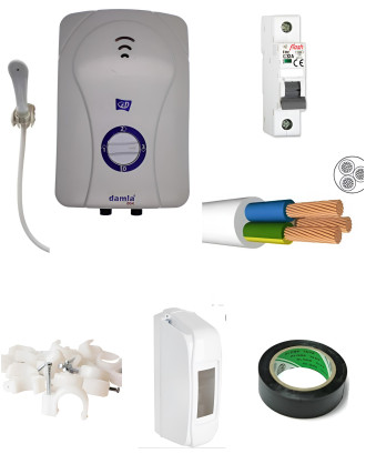 Damla ideal Ani Su Isıtıcı Elektrikli Şofben 3 Mt Kablolu Tam Takım Set 