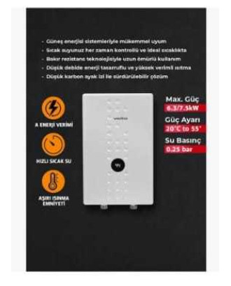 Veito Flow E7 7500 Watt Merkezi Sistem Güneş Su Isıtma Sistemıne Uyumlu Şofben  ( Ücretsiz Montaj Dahil Paket )